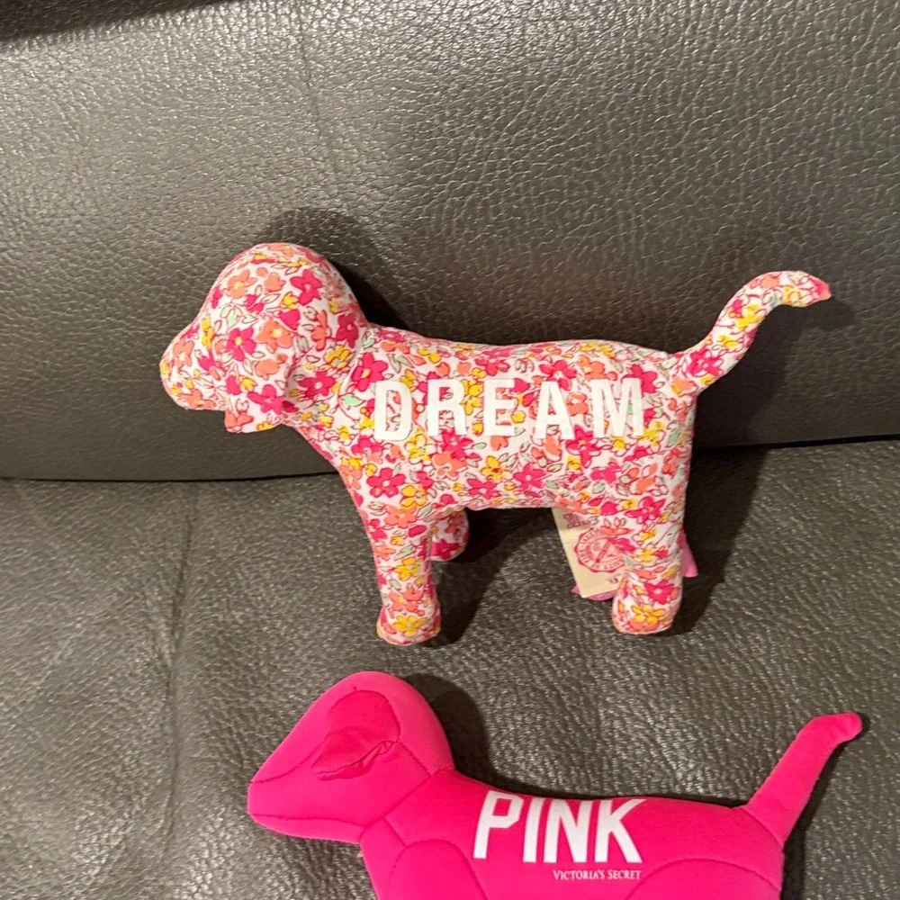 Victoria secret pink set of two stuffed dogs in hot pink and floral - Picture 2 of 7
